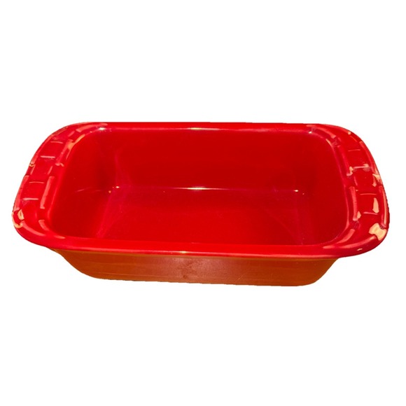 Longaberger Other - Longaberger Pottery Mini Loaf Bread Pan Baking Tomato Red Woven Traditions